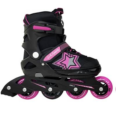 Inliner Skate Soft Kinder Jugend Damen Größenverstellung 5 Größen verstellbar (37-41, Stars pink) von L.A. Sports