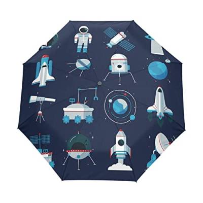 Astronauten-Elemente-Aufkleber Regenschirm Automatik Auf-Zu Taschenschirm Umbrella Kompakt Schirme für Jungen Mädchen Strand Frauen von LDIYEU