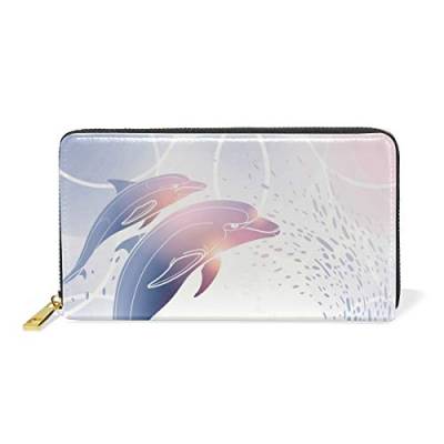 Delphin Kunst Leder Brieftasche Reißverschluss Geldbörse Telefon Kreditkartenetui Portemonnaie Wallet für Frauen Mädchen Männer von LDIYEU