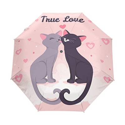 Pink Love Kitty Katzenherz Regenschirm Automatik Auf-Zu Taschenschirm Umbrella Kompakt Schirme für Jungen Mädchen Strand Frauen von LDIYEU