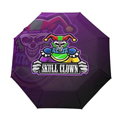 Totenkopf Clown Esport Maskottchen Logo Regenschirm Taschenschirm Auf-Zu Automatik Schirme Winddicht Leicht Kompakt UV-Schutz Reise Schirm für Jungen Mädchen Strand Frauen von LDIYEU