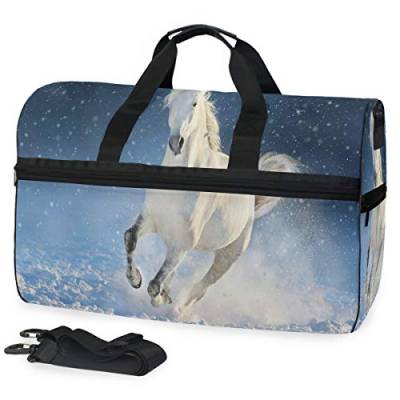 Weißes Pferd Sporttasche Badetasche mit Schuhfach Reisetaschen Handtasche für Reisen Frauen Mädchen Männer von LDIYEU