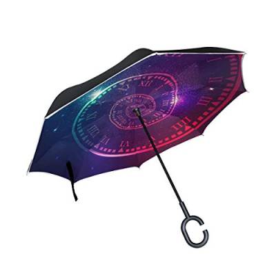 Zeitmaschine Raum Kunst Invertierter Regenschirm UV-Schutz Winddichter Umbrella Invertiert Schirm Kompakt Umkehren Schirme für Auto Jungen Mädchen Reise Strand Frauen von LDIYEU