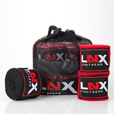 LNX Bandagen/Boxbandagen Doppelpack 3,5m - 350cm Profi Bandagen für Boxen Kickboxen Muay Thai MMA UVM schwarz + rot von LNX