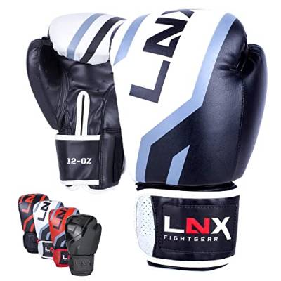 LNX Boxhandschuhe Level 5" - 8 10 12 14 16 Oz - perfekt für Kickboxen Boxen Muay Thai K1 MMA Kampfsport UVM Black/White (003) 10 Oz von LNX