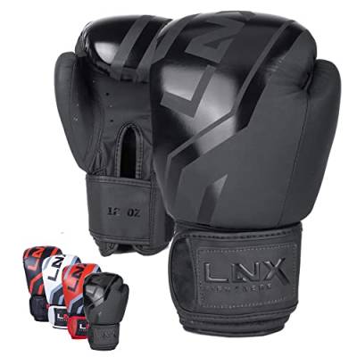 LNX Boxhandschuhe Level 5" - 8 10 12 14 16 Oz - perfekt für Kickboxen Boxen Muay Thai K1 MMA Kampfsport UVM ultimatte Black (004) 10 Oz von LNX