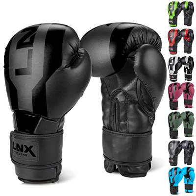 LNX Boxhandschuhe Stealth - Männer Frauen 8 10 12 14 16 Oz - ideal für Kickboxen Boxen Muay Thai MMA Kampfsport UVM Ultimatte Black (002) 14 Oz von LNX