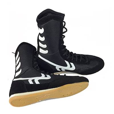 Boxschuhe, Boxing Boots Herren Damen, Kinder Erwachsene Superior Ringerschuhe, Unisex Junior Boxer Trainer Kampfschuhe Wrestling Schuhe Für Training Kampf MMA Muay Kampfsport (Black,42 (7.5 UK)) von LZQpearl