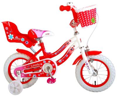 LeNoSa Kinderfahrrad Mädchen Fahrrad 12 Zoll - Rot Weiß / Puppensitz & Fahrradkorb von LeNoSa