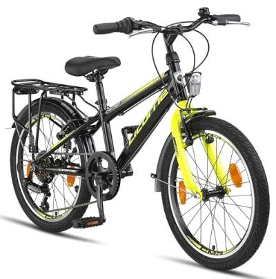 Licorne Bike Carter Premium Mountainbike in 20 Zoll Fahrrad für Kinder Mädchen Jungen 6 Gang Shimano Schaltung (Kinderfahrrad, Schwarz/Lime) von Licorne Bike
