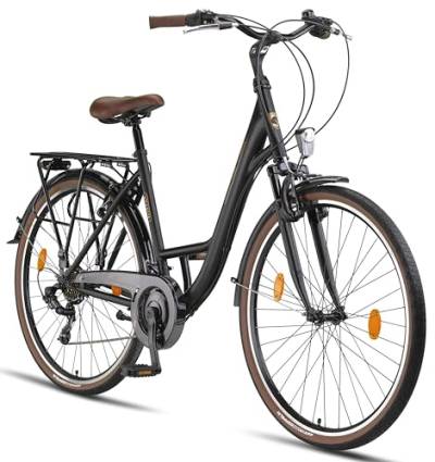 Licorne Bike Premium City Bike in 24,26 und 28 Zoll - Fahrrad für Mädchen, Jungen, Herren und Damen - Shimano 21 Gang-Schaltung - Hollandfahrrad - Violetta - Schwarz von Licorne Bike