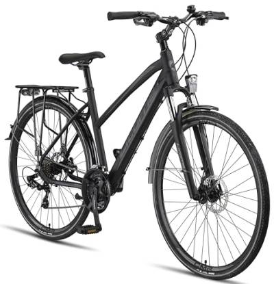Licorne Bike Premium Touring Trekking Bike in 28 Zoll Aluminium Scheibenbremse Fahrrad für Jungen, Mädchen, Damen und Herren - 21 Gang-Schaltung - Mountainbike - Crossbike (Damen, Schwarz) von Licorne Bike