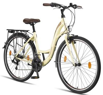 Licorne Bike Stella Premium City Bike in 24,26 und 28 Zoll - Fahrrad für Mädchen, Jungen, Herren und Damen - 21 Gang-Schaltung - Hollandfahrrad Citybike (28 Zoll, Beige) von Licorne Bike