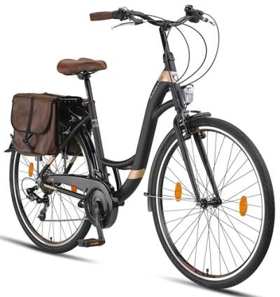 Licorne Bike Stella Plus Premium City Bike Aluminium Fahrrad für Mädchen, Jungen, Herren und Damen - 21 Gang-Schaltung - Hollandfahrrad (28 Zoll, Schwarz) von Licorne Bike