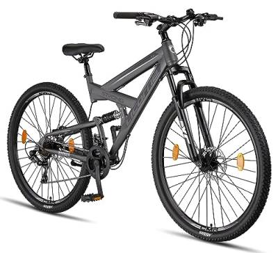 Licorne Bike Strong 2D Premium Mountainbike in 26, 27.5 und 29 Zoll Fahrrad für Jungen Mädchen Damen und Herren Scheibenbremse vorne und hinten 21 Gang Schaltung Vollfederung (29 Zoll, Anthrazit) von Licorne Bike