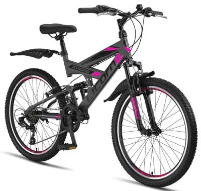 Licorne Bike Strong V Premium Mountainbike in 24 Zoll - Fahrrad für Jungen, Mädchen, Damen und Herren - 21 Gang-Schaltung - Vollfederung von Licorne Bike