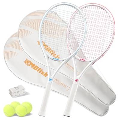MBFISH Tennisschläger – Super Value Set mit widerstandsfähigen Saiten, bequemer Griff, 68,6 cm Tennisschläger für Erwachsene, inklusive 4 Tennisbälle, 2 Overgrips und 1 Tennistasche, Pinkblau 2P von MBFISH