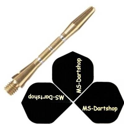 MS-DARTSHOP Dart-Schäfte Alu geringt, 2 Satz = 6 Stück (Gold, L2 = 47mm) von MS-DARTSHOP