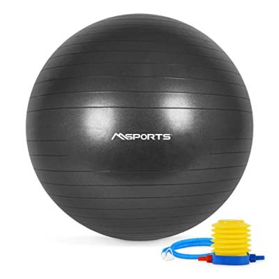 MSPORTS Gymnastikball Premium Anti Burst inkl. Pumpe 55 cm - 105 cm Sitzball - Fitnessball inkl. Übungsposter Medizinball (65 cm, Anthrazit) von MSPORTS