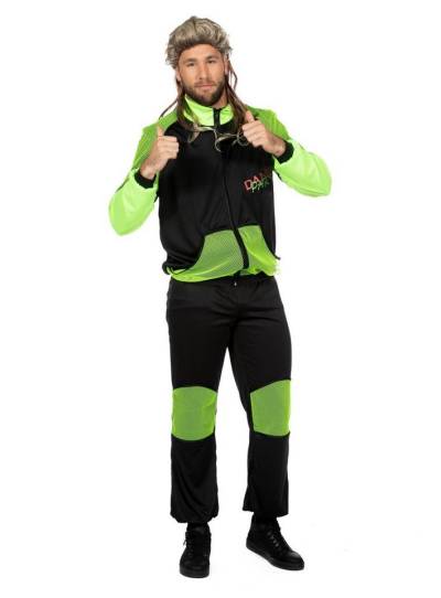 Metamorph Kostüm Raver Trainingsanzug neon-grün, Extrem sportlicher Look für die 80s Party oder den frühen 90er Rave von Metamorph