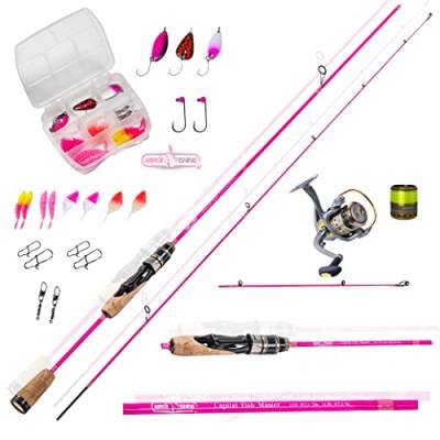 UL Forellenset Angelset Pink Edition. Sofort einsatzbereit ! 180cm UL Rute Girl Angelrolle Expert500 I Schnur I Köderset I Spinnrute - Steckrute 2-teilig von MiRoeFishing