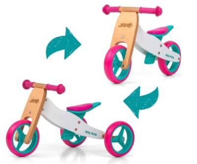 Milly Mally Dreirädriges Laufrad aus Holz für Kinder Jake Candy 2in1 von Milly Mally