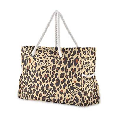 MNSRUU Extra große Damen Strandtasche Organizer Tasche für Urlaub Picknick Leopardenmuster Schultertasche Reise Gym Bag von Mnsruu