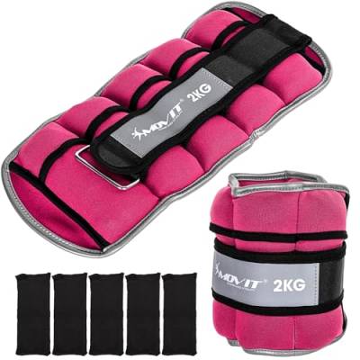 MOVIT 2er Set Gewichtsmanschetten Neopren mit Reflektoren, verstellbare Gewichte, 2x 2,0kg, pink von MOVIT
