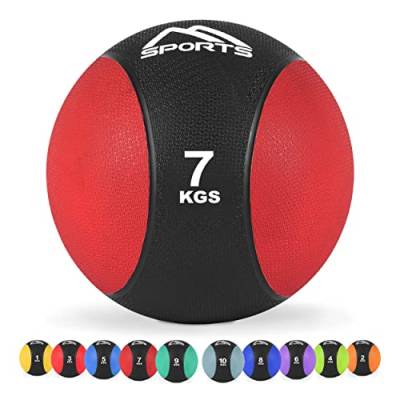 MSPORTS Medizinball 1 – 10 kg – Professionelle Studio-Qualität inkl. Übungsposter Gymnastikbälle (7 kg - Rot) von MSPORTS