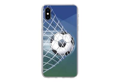 MuchoWow Handyhülle Eine Illustration eines Fußballs im Netz - Jungen - Mädchen - Kinder, Handyhülle Apple iPhone Xs, Smartphone-Bumper, Print, Handy von MuchoWow