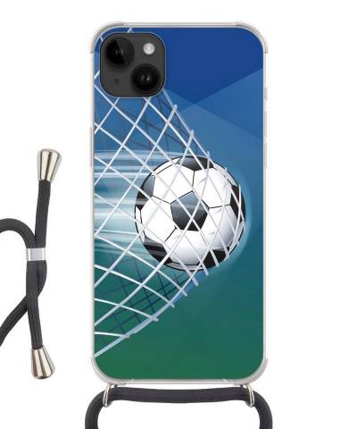 MuchoWow Handyhülle Eine Illustration eines Fußballs im Netz - Jungen - Mädchen - Kinder, Handyhülle Telefonhülle Apple iPhone 14 Plus von MuchoWow