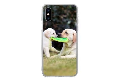 MuchoWow Handyhülle Hund mit seinem Welpen und einem Frisbee, Handyhülle Apple iPhone X/10, Smartphone-Bumper, Print, Handy von MuchoWow