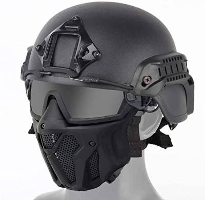 Kombination aus taktischer Vollgesichtsmaske mit Schutzbrille und taktischem Air Gun Paintball ACH Helm für Air Gun Paintball CS Spiel, BK, 30*19cm von N\C