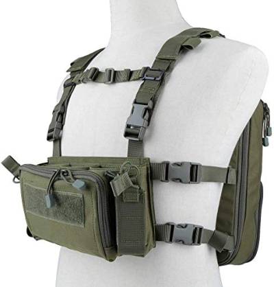 N / A Airsoft Paintball CS Taktische Weste, MOLLE Tactical Assault Chest Ausgestattet mit Combat Breastplate 55,56 9 mm Magazin + Military Assault Bag mit Variabler Kapazität von N / A