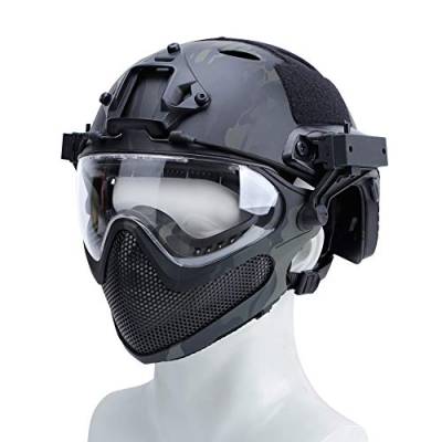 N / A Integrierter taktischer PJ-Helm F22 mit abnehmbarem Gesichtsschutz und Schutzbrille für Luftgewehr-Paintball-CS-Kriegsspiel von N / A
