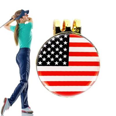 NEFLUM Golfmarker, 25 mm, magnetische Zinklegierung, Golfmützen-Clip, Motiv: amerikanische Flagge, langlebiger Ballmarker, tragbarer Golfballmarker für Männer, Frauen, Golfer von NEFLUM