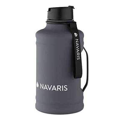 Navaris 2,2 Liter Fitness Trinkflasche - mit Haltegriff - XXL Flasche Gym Bottle - Sport Wasserflasche Water Jug - stabile Sportflasche aus Edelstahl von Navaris