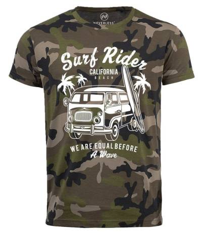 Neverless Print-Shirt Herren T-Shirt Surf Abenteuer Bus Surfing Retro Camo Slim Fit Neverless® mit Print von Neverless