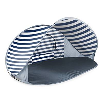 ONIVA - a Picnic Time brand - Manta Tragbares Strandzelt – Pop-Up-Zelt – Strand-Sonnenschutz zum Aufklappen (Marineblau und Weiß gestreift) von PICNIC TIME