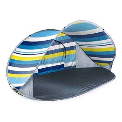 ONIVA - a Picnic Time Brand - Tragbares Strandzelt von Manta – Pop-Up-Zelt – Strand-Sonnenschutz zum Aufklappen (blau, weiß und gelb Strandstreifen) von PICNIC TIME