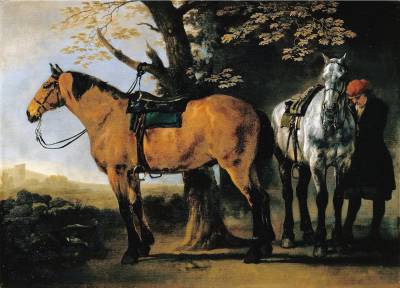 Kunstdruck Two Horses van Calaraet Pferde Tiere Zaumzeug Wald Bäume Reiterin B A3, (1 St) von OTTO