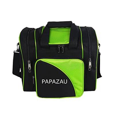 PAPAZAU Bowling-Tasche für Einzelball – Einzelball-Tragetasche mit gepolstertem Ballhalter – passend für ein einzelnes Paar Bowlingschuhe bis Herrengröße 4 (schwarz/grün) von PAPAZAU