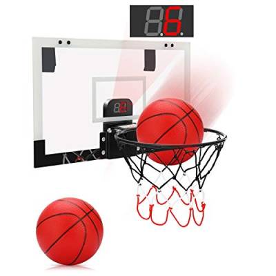 PELLOR Mini Basketballkorb fürs Zimmer Mini Basketball mit Bewertungsfunktion und Sound, hängendes Basketballbrett mit 2 Bällen und Pumpe Indoor Outdoor Wurfspiele für Kinder von PELLOR