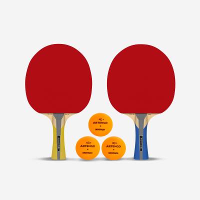 Tischtennis-Set 2 Schläger TTR 100 3* Allround und 3 Bälle orange TTB 100* 40+ von PONGORI