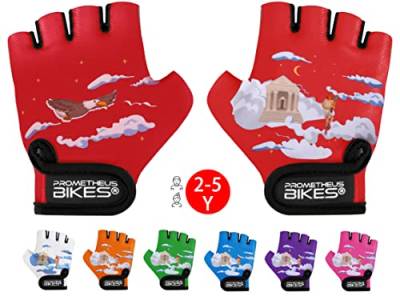 Prometheus Fahrradhandschuhe Kinder 2 3 4 5 Jahre | Fingerlos mit Pad für Jungen und Mädchen Fahrrad Handschuhe Gr. S in Rot Edition 2023 von PROMETHEUS BICYCLES