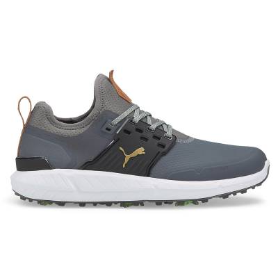 PUMA Men's IGNITE Articulate Waterproof Spiked Golf Shoes, Mens, Quiet shade/gold/black, 8.5 | American Golf von PUMA Golf