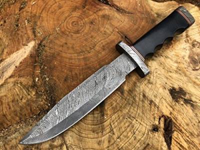 Perkin Knives Damastmesser Jagdmesser mit Scheide - Jagdmesser Bowie (Schwarzer Micarta-Griff und Damast) von Perkin Knives