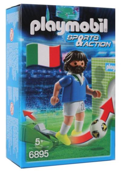 Playmobil® Spielfigur Italien Sports & Action Fußballspieler Figur, (Set, 3-tlg., Spieler Figur mit Schußfunktion, Ball und Torwand aus Pappe) von Playmobil®