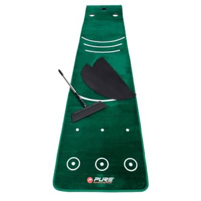 Pure2Improve - Doppelkorn-Puttingmatte mit Besen - Tragbare Golf-Trainingsmatte für den Innen- und Außenbereich, Grün, 70x335cm von Pure2Improve