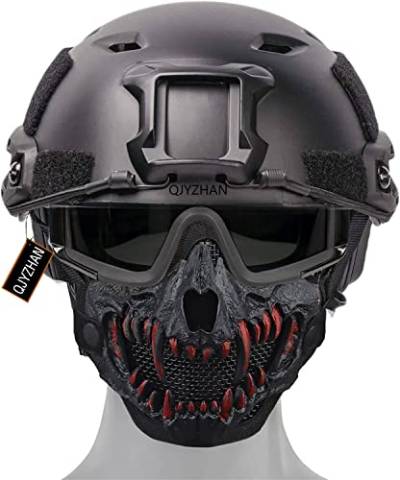 Tactical PJ Airsoft Fast Helm/Foldable Skull Airsoft Mask Taktische Schutzbrille Mit 3 Farbgläsern/Geeignet Für CS/Jagd/Paintball/Schießen von QJYZHAN